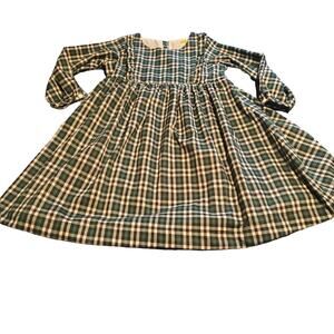 Abeille Children UK Toddler Size 4 Green Gray Plaid Flannel Ruffle Cottage Dress